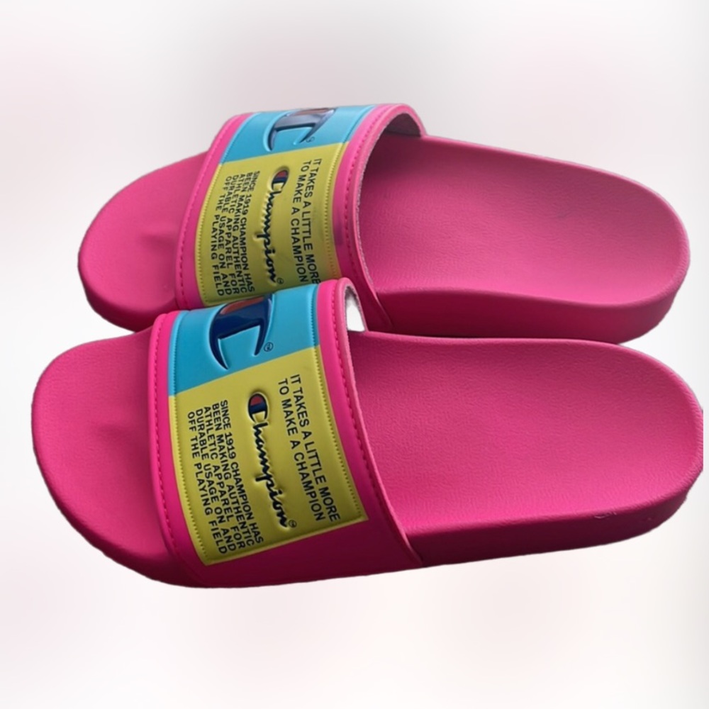 Nwot Champion Super Slide Split Script Neon Pink,… - image 4